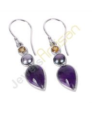 Amethyst, Citrine and Color Pearl Gemstone 925 Sterling Silver Earring