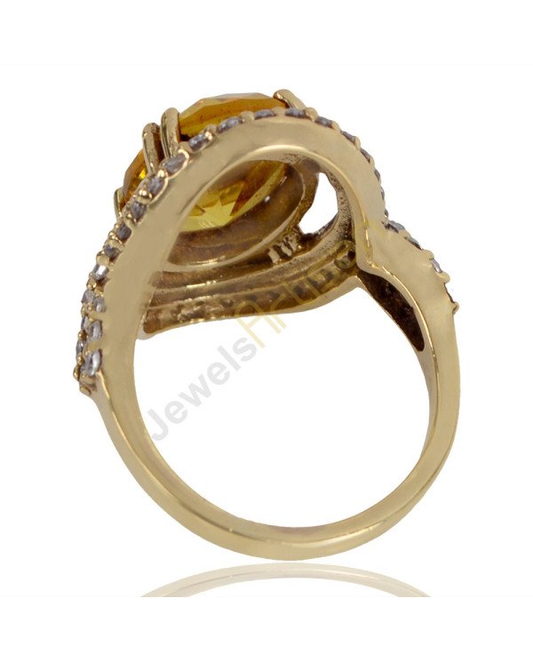 Yellow Gemstone and White Cubic Zirconia Gold Plated Fashion Ring