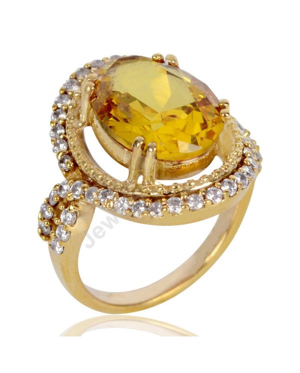 Yellow Gemstone and White Cubic Zirconia Gold Plated Fashion Ring