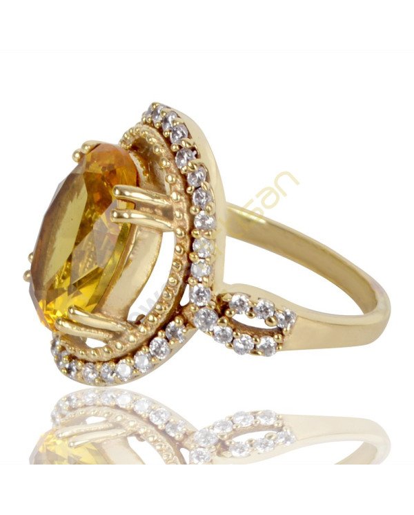 Yellow Gemstone and White Cubic Zirconia Gold Plated Fashion Ring