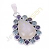 Iolite Rainbow Moonstone And Swiss Blue Topaz Gemstone 925 Sterling Silver Pendants