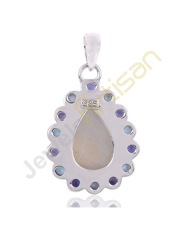 Iolite Rainbow Moonstone And Swiss Blue Topaz Gemstone 925 Sterling Silver Pendants