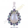 Iolite Rainbow Moonstone And Swiss Blue Topaz Gemstone 925 Sterling Silver Pendants