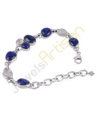 Rainbow Moonstone And Lapis Gemstone 925 Sterling Silver Bracelet