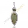 Natural Raw Moldavite Pendant, Green Kyanite Pendant, Sterling Silver Handmade Pendant