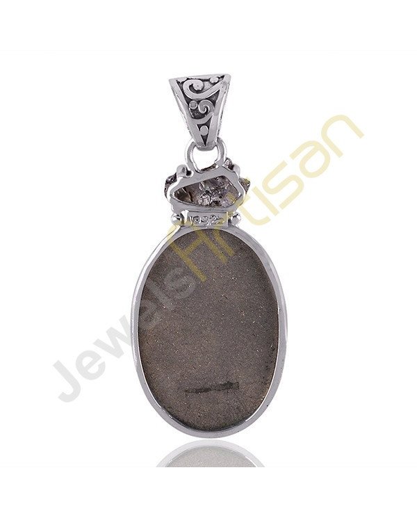 Natural Gemstone Pyrite Sun and Meteorite Sterling Silver Two Stone Pendant