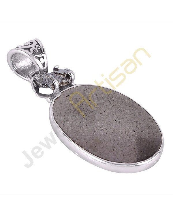 Natural Gemstone Pyrite Sun and Meteorite Sterling Silver Two Stone Pendant