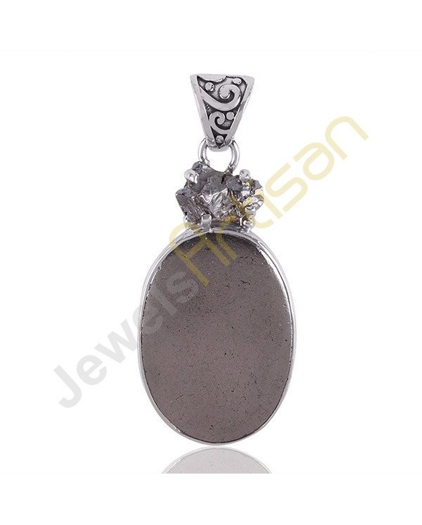 Natural Gemstone Pyrite Sun and Meteorite Sterling Silver Two Stone Pendant