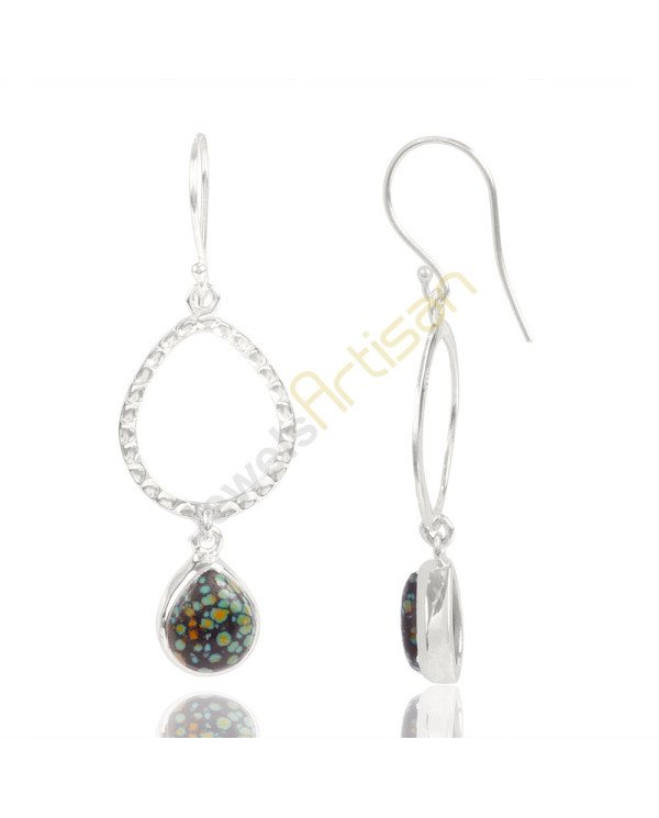 Tibetan Turquoise Gemstone 925 Sterling Sliver Dangle Drop Earring