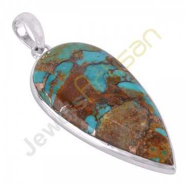 Boulder Turquoise 925 Sterling Silver Handmade Pendant Necklace