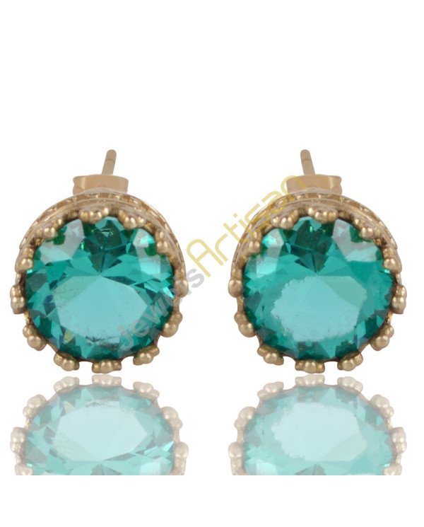 Green Quartz Stone Studs Yellow Gold Plated Fashion Stud Earrings