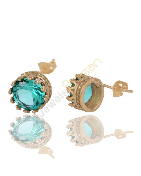 Green Quartz Stone Studs Yellow Gold Plated Fashion Stud Earrings
