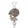 Natural Ammonite Multi Gemstone Sterling Silver Statement Pendant