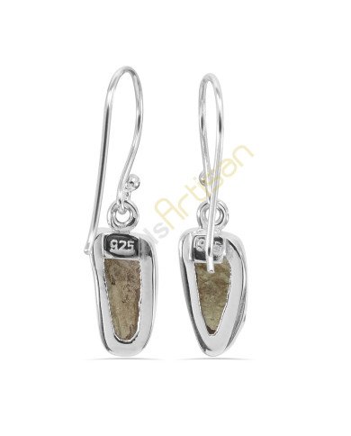 Certified Moldavite Gemstone Silver Dangling Earring Raw Moldavite Gemstone Earring