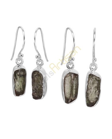 Certified Moldavite Gemstone Silver Dangling Earring Raw Moldavite Gemstone Earring