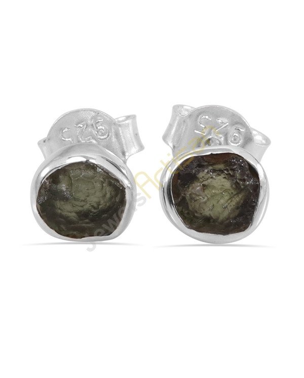 Certified Moldavite Gemstone Silver Stud Earring Raw Moldavite Gemstone Earring