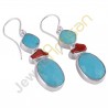 Arizona Turquoise Earrings Coral Earrings Sterling Silver Dangle Earrings Handmade Earrings