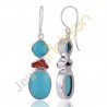 Arizona Turquoise Earrings Coral Earrings Sterling Silver Dangle Earrings Handmade Earrings