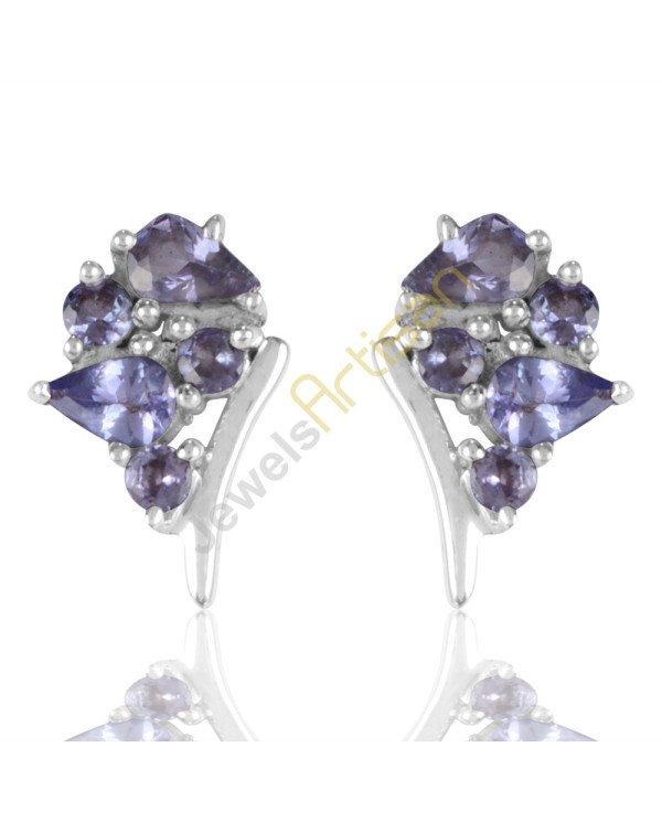 Tanzanite Stud Earrings 5 Stone Tanzanite And 925 Solid Sterling Silver Earrings