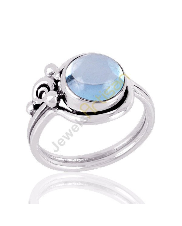 Blue Topaz Ring Cabochon Blue Topaz 925 Sterling Silver Handmade Ring