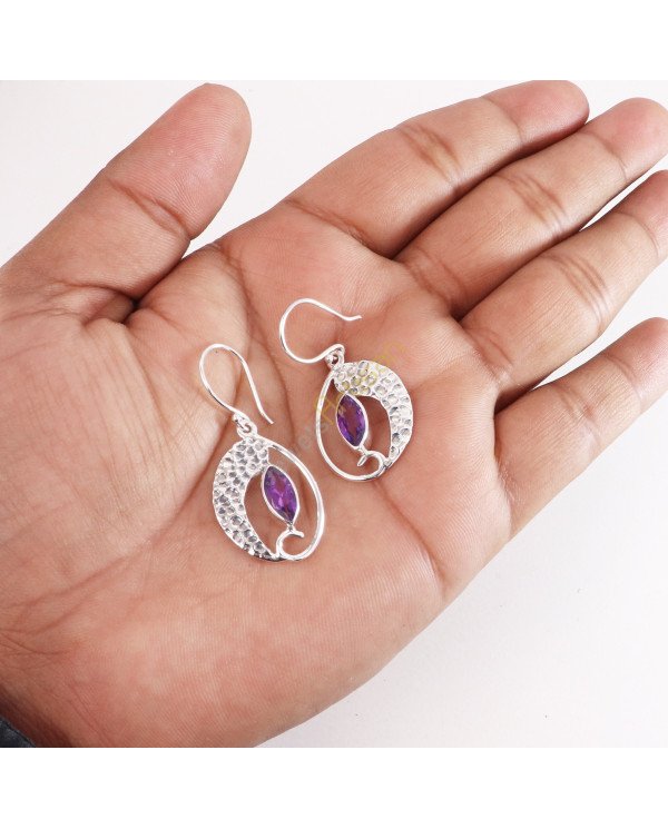 Amethyst Earring Handmade 925 Sterling Silver Dangle Drop Earring