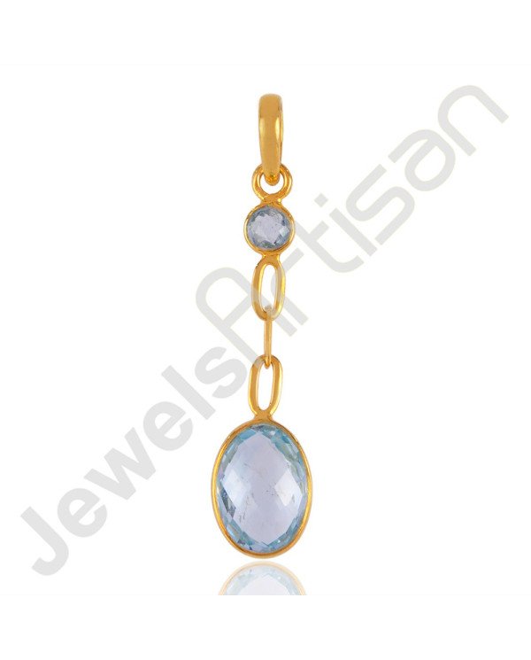 Blue Topaz BT and 18K Gold Plated Silver Dangle Pendant Locket