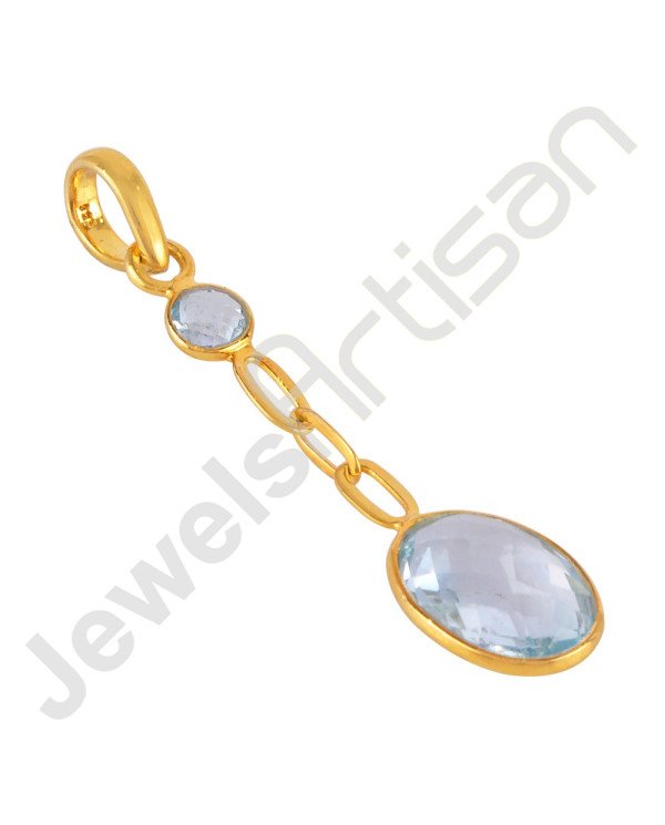 Blue Topaz BT and 18K Gold Plated Silver Dangle Pendant Locket