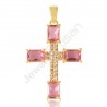 Pink Stone And White Cubic Zirconia Gemstone Pendant Gold Plated Designer Cross Pendant