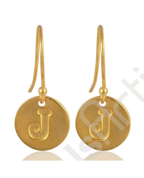 Alphabet "J" Charm Fashionable Earring Gold Plated Handmade Brass Earrings