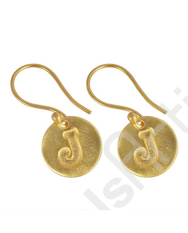 Alphabet "J" Charm Fashionable Earring Gold Plated Handmade Brass Earrings