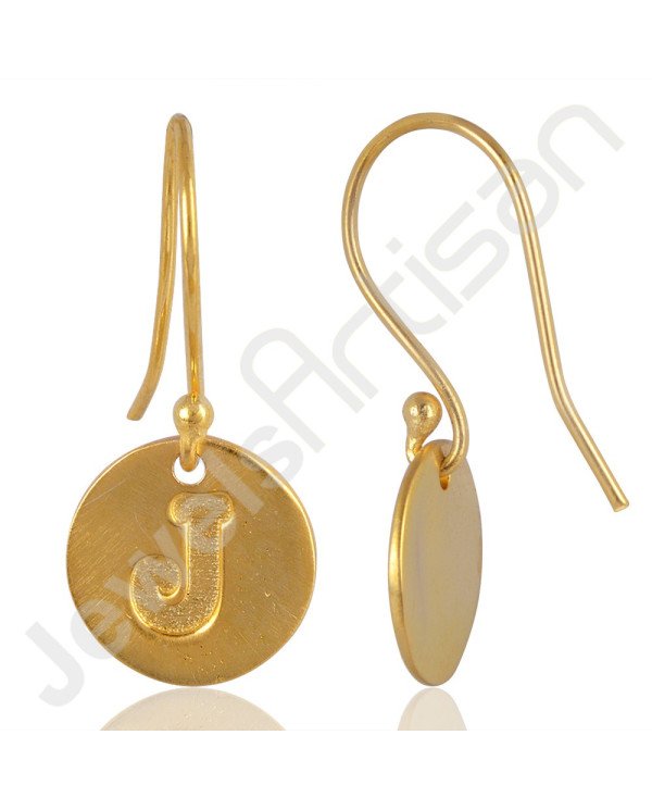Alphabet "J" Charm Fashionable Earring Gold Plated Handmade Brass Earrings