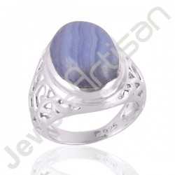Blue Lace Agate Gemstone Designer Sterling Silver Ring For Men