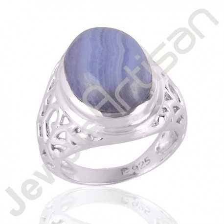 Blue Lace Agate Gemstone Designer Sterling Silver Ring For Men