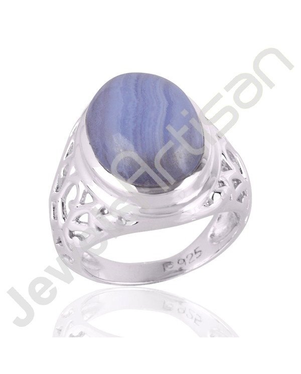 Blue Lace Agate Gemstone Designer Sterling Silver Ring For Men