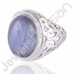 Blue Lace Agate Gemstone Designer Sterling Silver Ring For Men