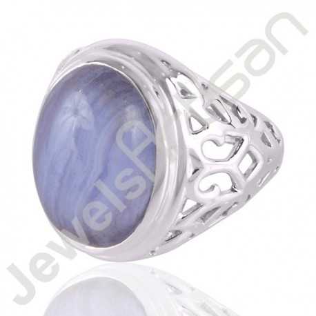 Blue Lace Agate Gemstone Designer Sterling Silver Ring For Men
