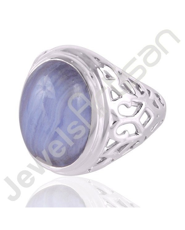 Blue Lace Agate Gemstone Designer Sterling Silver Ring For Men