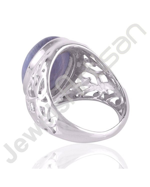 Blue Lace Agate Gemstone Designer Sterling Silver Ring For Men