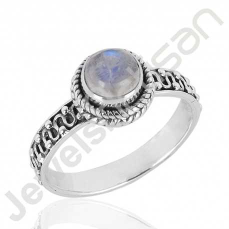 Natural Rainbow Moonstone Gemstone Ring 925 Sterling Silver Ring