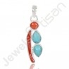 Natural Arizona Turquoise Coral Gemstone Pendant And Coral Stick Gemstone Pendant 925 Sterling Silver Pendant