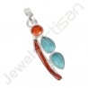 Natural Arizona Turquoise Coral Gemstone Pendant And Coral Stick Gemstone Pendant 925 Sterling Silver Pendant