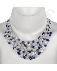 Kyanite Iolite And Rainbow Moonstone Gemstone Necklace Handcrafted 925 Sterling Silver Necklace