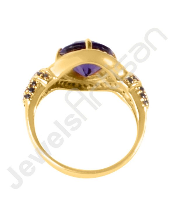 Purple Swarovski Quartz, Black Spinal Quartz and White Cubic Zirconia Gold Plated Handcrafted Fashion Ring