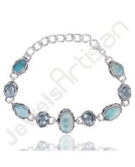 Blue Topaz Bracelet Larimar Bracelet 925 Sterling Silver Cluster Gemstone  Bracelet