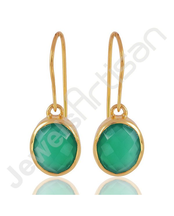 Green Onyx Earring 925 Sterling Silver Earring Gold Plated Dangle Drop Earring