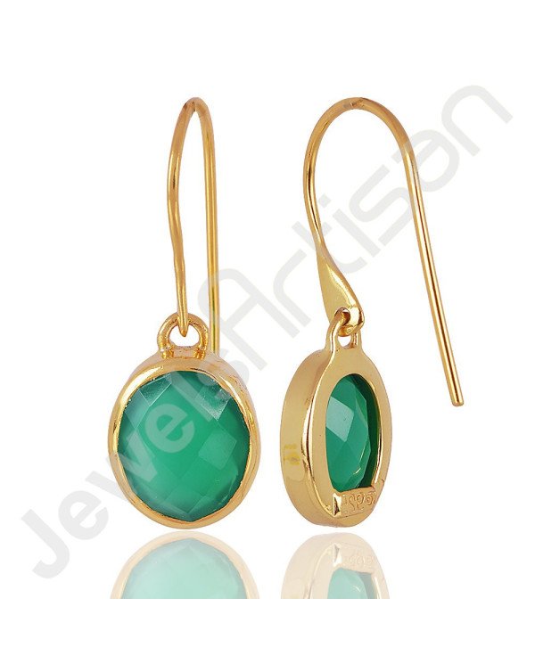 Green Onyx Earring 925 Sterling Silver Earring Gold Plated Dangle Drop Earring
