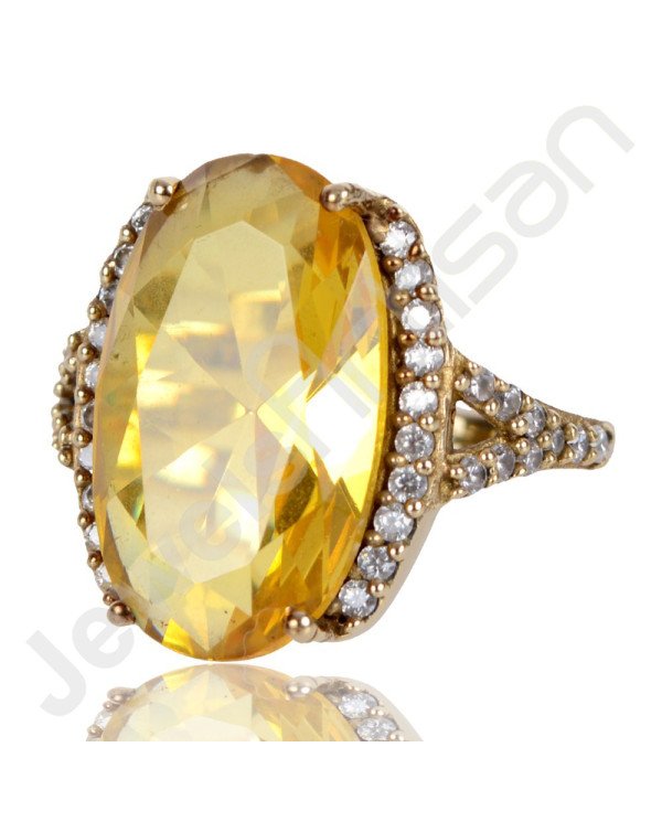 Yellow Quartz Ring White Cubic Zirconia Designer Ring Gold Plated Brass Ring