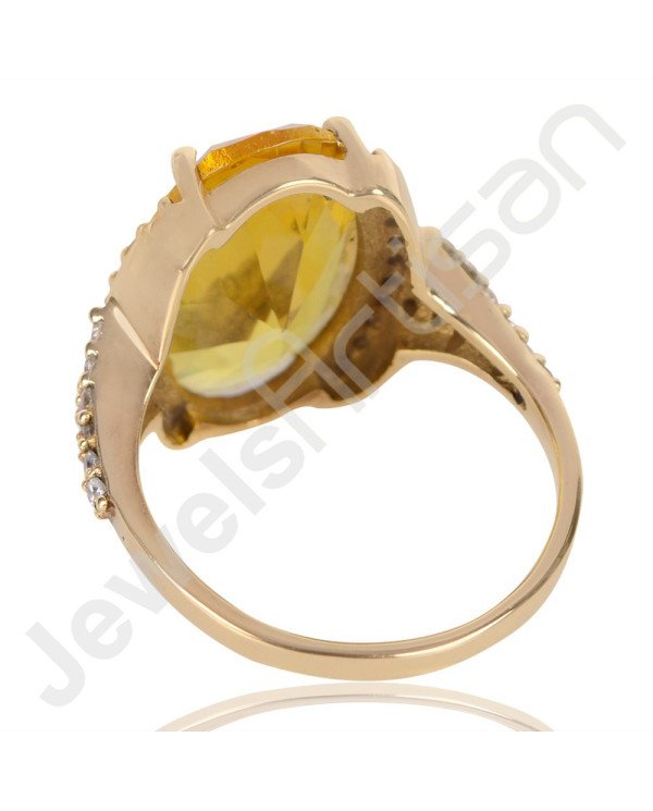 Yellow Quartz Ring White Cubic Zirconia Designer Ring Gold Plated Brass Ring
