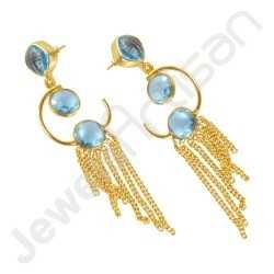 Blue Topaz Earring 925 Solid Silver Earring Gold Plated Dangle Drop Earring