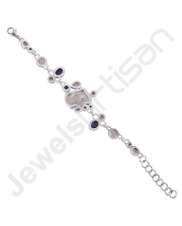 Biwa Pearl Bracelet, Rainbow Moonstone Bracelet, Pearl Bracelet, Kyanite Bracelet, Iolite Bracelet, 925 Sterling Silver Bracelet